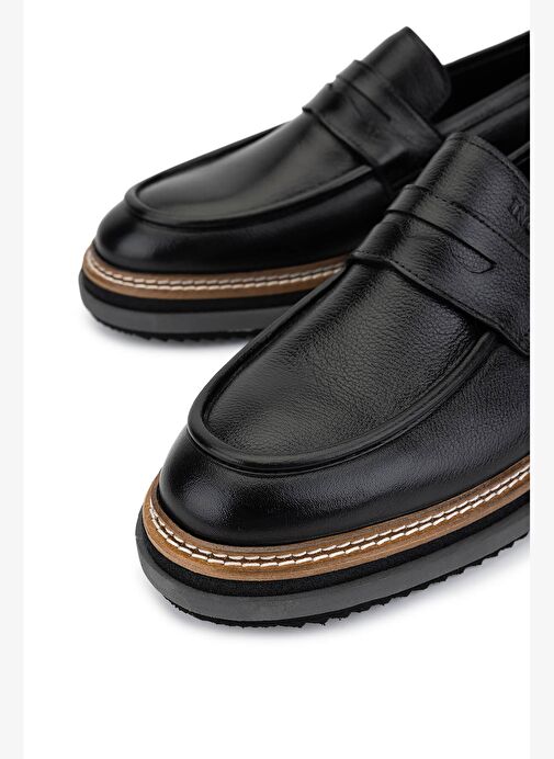 Tamer Tanca Erkek Hakiki Deri Siyah Loafer Ayakkabı - Görsel 4