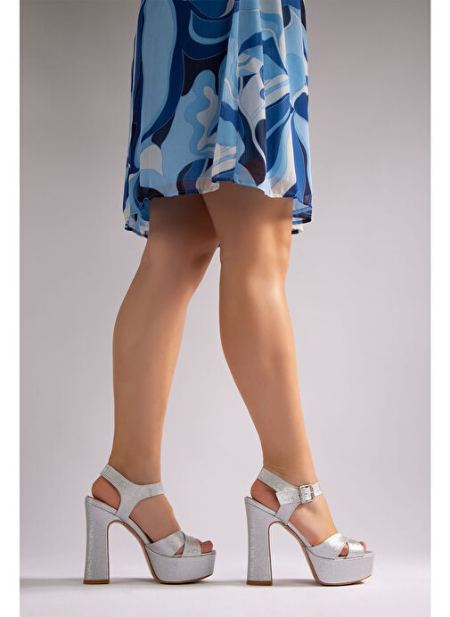 İsabella Kadın Platform Topuklu Ayakkabı Gümüş Nova - Görsel 3