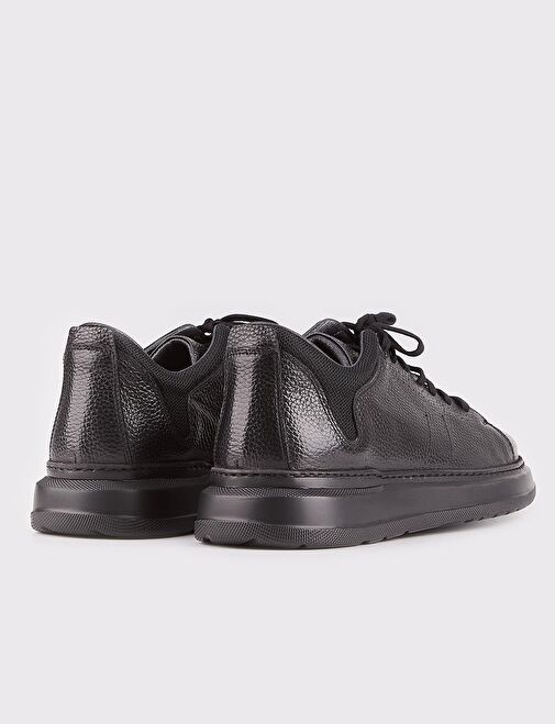 Hakiki Deri Siyah Bağcıklı Sneaker Erkek Spor Ayakkabı - Görsel 4