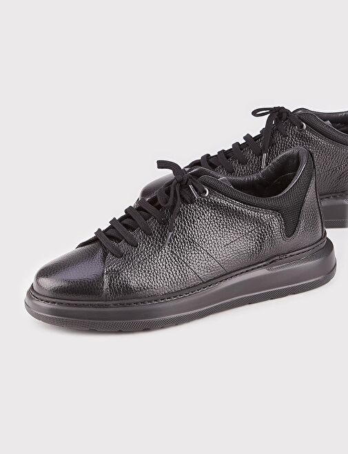 Hakiki Deri Siyah Bağcıklı Sneaker Erkek Spor Ayakkabı - Görsel 5