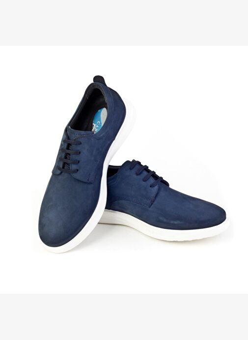 Cabani Eva Tabanlı Hakiki Deri Lacivert Nubuk Bağcıklı Erkek Günlük Ayakkabı - Görsel 2