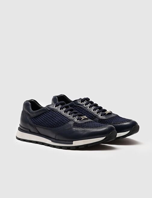 Hakiki Deri Lacivert Bağcıklı Erkek Spor Ayakkabı - Görsel 3