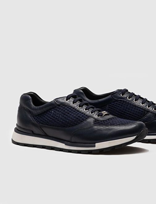 Hakiki Deri Lacivert Bağcıklı Erkek Spor Ayakkabı - Görsel 5