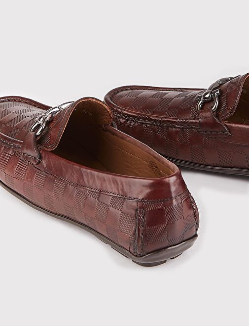 Hakiki Deri Kahverengi Ekose Detaylı Erkek Loafer Ayakkabı - Görsel 6