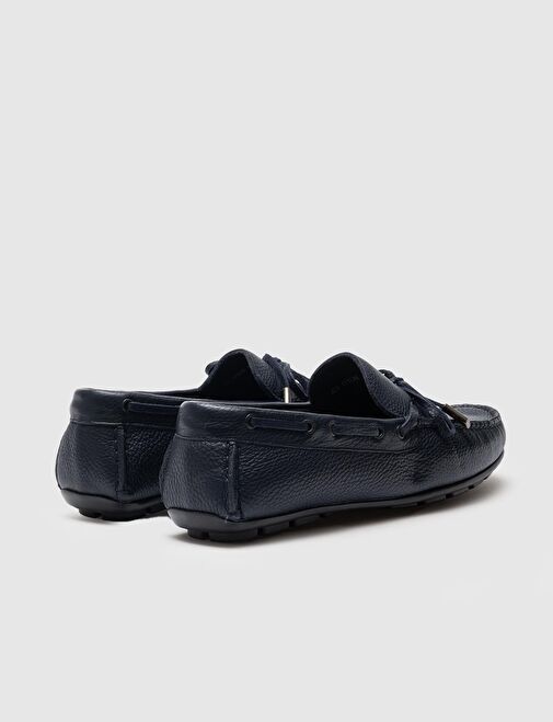 Fiyonk Detaylı Hakiki Deri Lacivert Erkek Loafer Ayakkabı - Görsel 4
