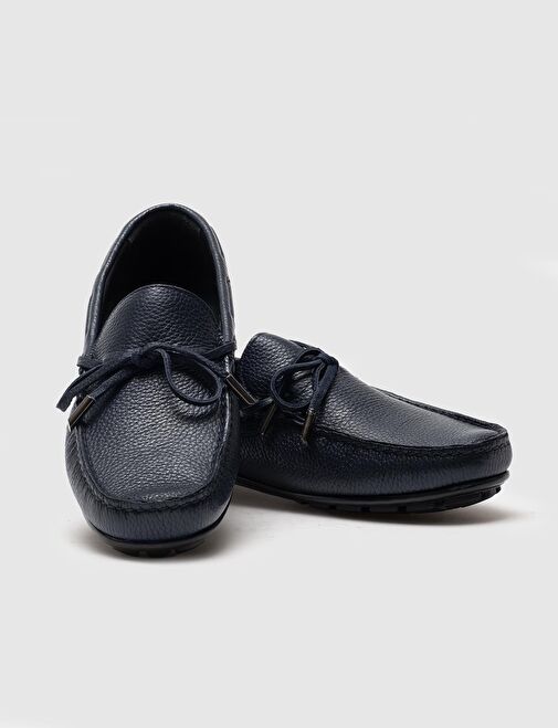 Fiyonk Detaylı Hakiki Deri Lacivert Erkek Loafer Ayakkabı - Görsel 5