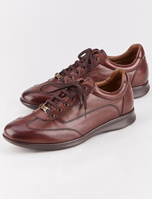 Hakiki Deri Kahverengi Bağcıklı Kauçuk Taban Erkek Günlük Ayakkabı - Görsel 5