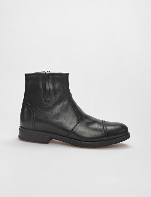 Hakiki Deri Siyah Fermuarlı Erkek Günlük Bot - Görsel 2