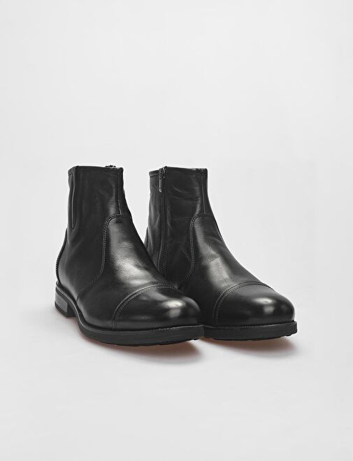 Hakiki Deri Siyah Fermuarlı Erkek Günlük Bot - Görsel 3