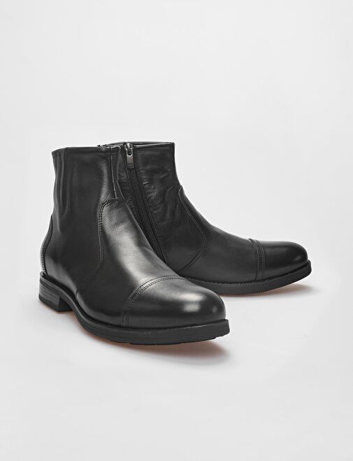 Hakiki Deri Siyah Fermuarlı Erkek Günlük Bot - Görsel 5