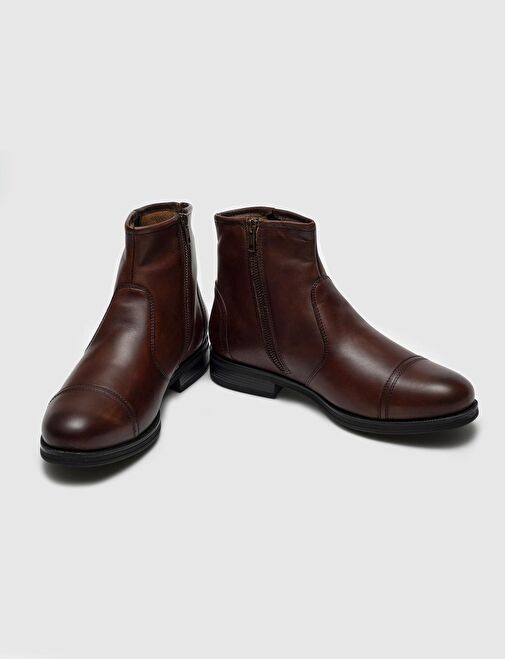Hakiki Deri Yandan Fermuarlı Kahverengi Erkek Bot - Görsel 5