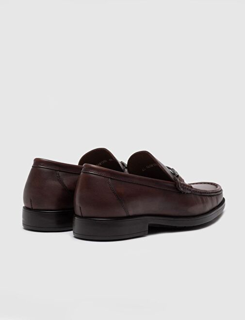 Metal Toka Detaylı Hakiki Deri Kahverengi Erkek Günlük Ayakkabı - Görsel 4