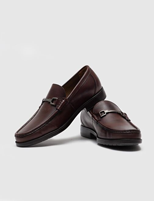 Metal Toka Detaylı Hakiki Deri Kahverengi Erkek Günlük Ayakkabı - Görsel 5