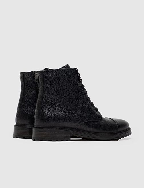 Hakiki Deri Erkek Siyah Bağcıklı Fermuarlı Günlük Bot - Görsel 4