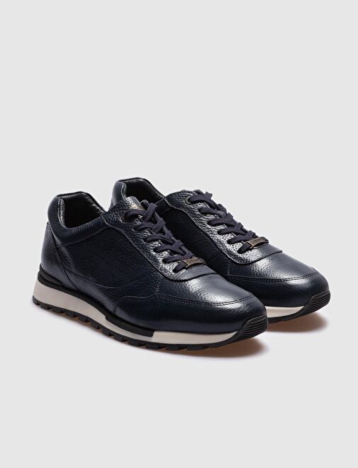 Hakiki Deri Lacivert Bağcıklı Erkek Spor Ayakkabı - Görsel 3