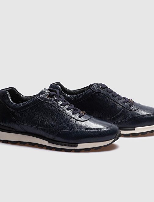 Hakiki Deri Lacivert Bağcıklı Erkek Spor Ayakkabı - Görsel 5