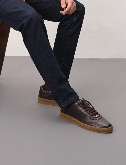Hakiki Deri Kahverengi Bağcıklı Erkek Spor Sneaker Ayakkabı - Görsel 6