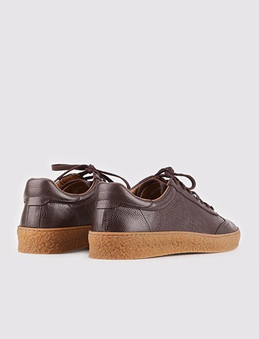 Hakiki Deri Kahverengi Bağcıklı Erkek Spor Sneaker Ayakkabı - Görsel 4