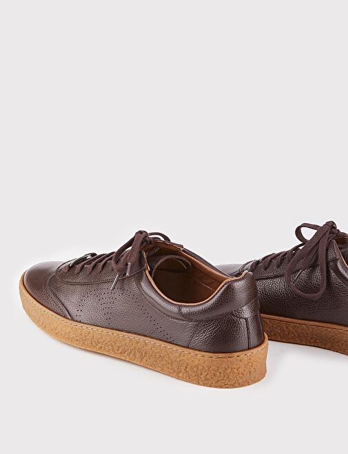 Hakiki Deri Kahverengi Bağcıklı Erkek Spor Sneaker Ayakkabı - Görsel 5