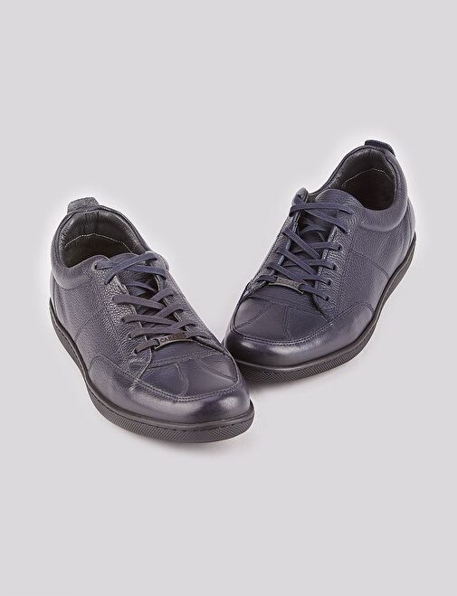 Kauçuk Taban Hakiki Deri Lacivert Bağcıklı Erkek Günlük Ayakkabı - Görsel 5