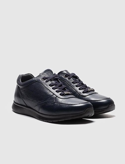 Hakiki Deri Lacivert Bağcıklı Erkek Spor Ayakkabı - Görsel 3