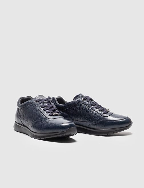 Hakiki Deri Lacivert Bağcıklı Erkek Spor Ayakkabı - Görsel 5