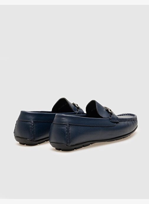 Cabani Hakiki Deri Lacivert Metal Aksesuarlı Erkek Loafer Ayakkabı - Görsel 4