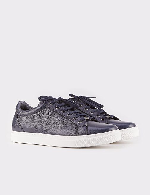 Gerçek Deri Lacivert Bağcıklı Termo Tabanlı Erkek Günlük Ayakkabı - Görsel 3