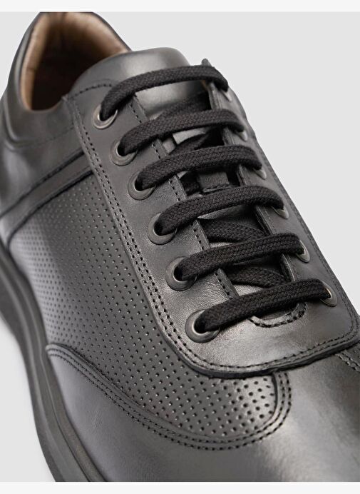 Hakiki Deri Siyah Bağcıklı Erkek Günlük Ayakkabı - Görsel 7