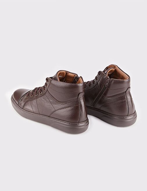 Hakiki Deri Sportif Tasarımlı Kahverengi Fermuarlı Erkek Günlük Bot - Görsel 5