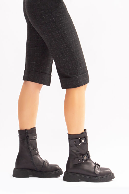 Rima Gerçek Deri Fermuarlı Kadın Postal Bot Siyah - Görsel 4