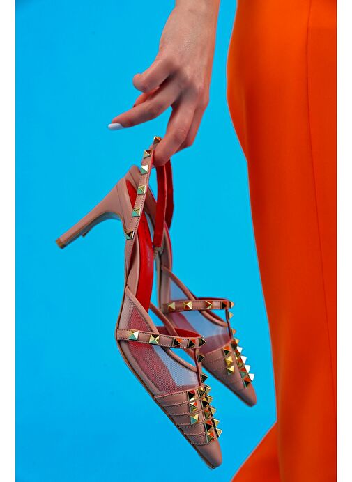 Vonda Gerçek Deri Kadın Topuklu Sandalet Pudra - Görsel 6