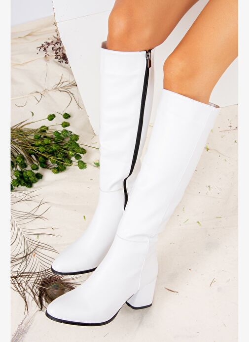 Beyaz Suni Deri Kadın Çizme J848300109 - Görsel 2