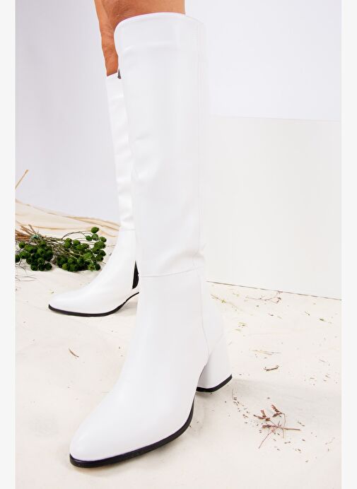 Beyaz Suni Deri Kadın Çizme J848300109 - Görsel 3