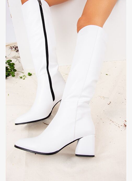 Beyaz Suni Deri Kadın Çizme J848300109 - Görsel 4