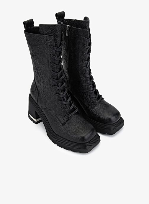 Valmenti Kadın Hakiki Deri Siyah Floter Topuklu Bot - Görsel 3