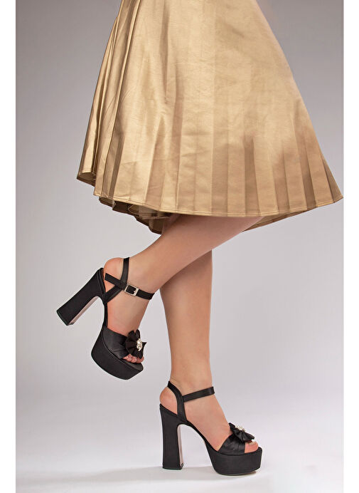 Jade Kadın Platform Topuklu Ayakkabı Siyah Saten - Görsel 2