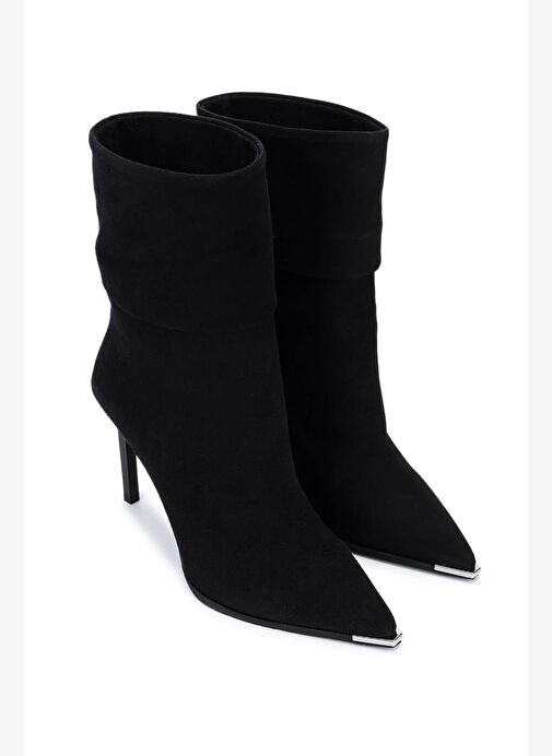 Tamer Tanca Kadın Hakiki Deri Siyah Süet Topuklu Bot - Görsel 3