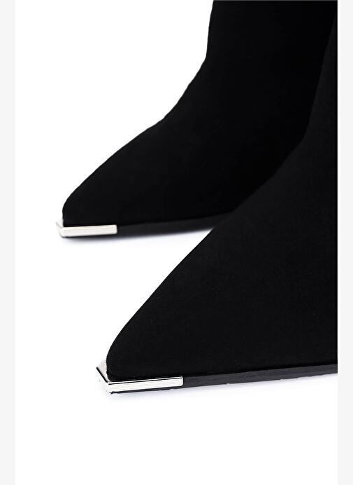 Tamer Tanca Kadın Hakiki Deri Siyah Süet Topuklu Bot - Görsel 4