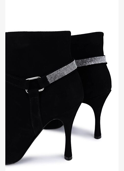 Tamer Tanca Kadın Hakiki Deri Siyah Süet Topuklu Bot - Görsel 5