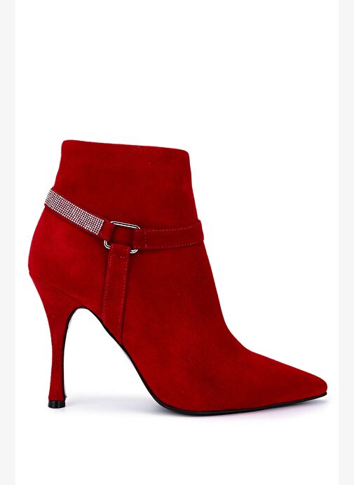 Tamer Tanca Kadın Hakiki Deri Kırmızı Süet Topuklu Bot - Görsel 2