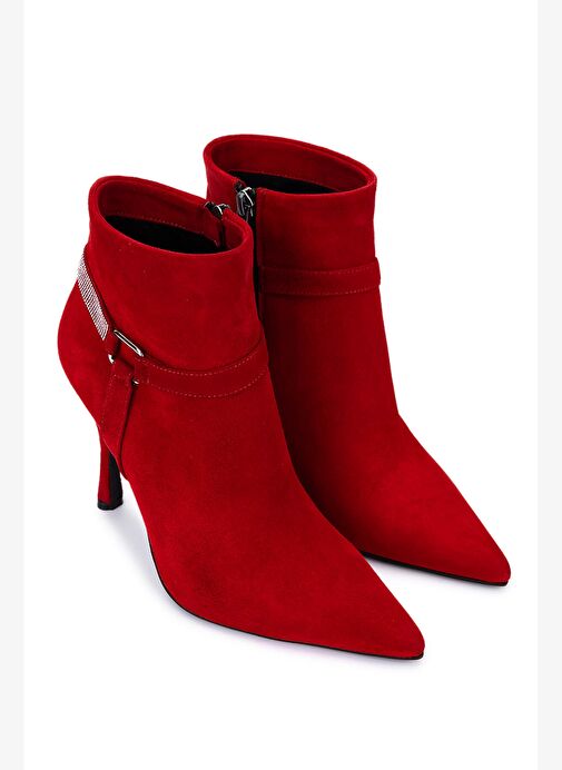 Tamer Tanca Kadın Hakiki Deri Kırmızı Süet Topuklu Bot - Görsel 3