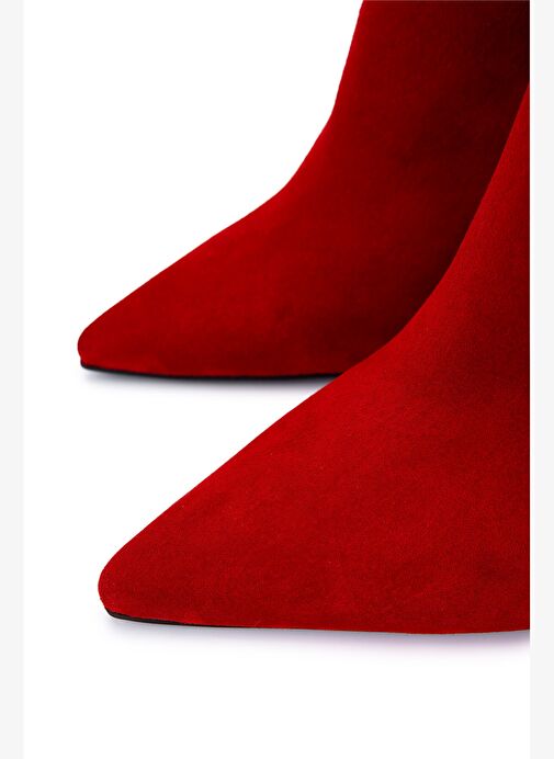 Tamer Tanca Kadın Hakiki Deri Kırmızı Süet Topuklu Bot - Görsel 4