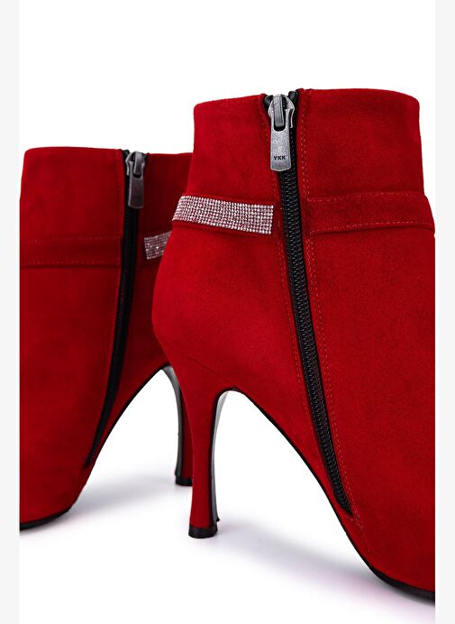 Tamer Tanca Kadın Hakiki Deri Kırmızı Süet Topuklu Bot - Görsel 5