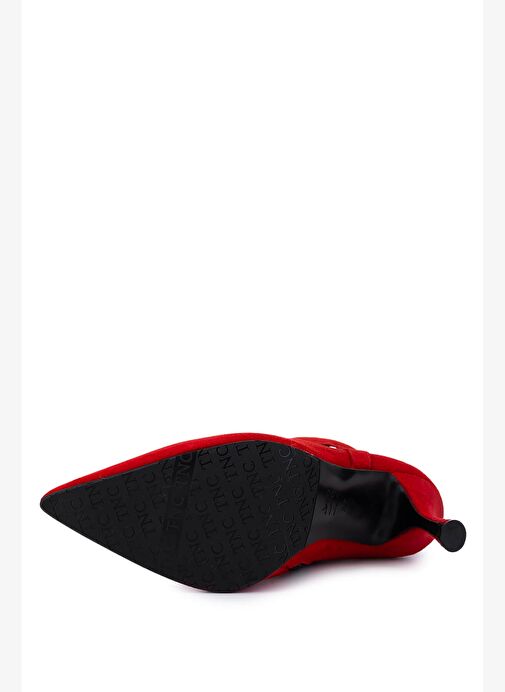 Tamer Tanca Kadın Hakiki Deri Kırmızı Süet Topuklu Bot - Görsel 6