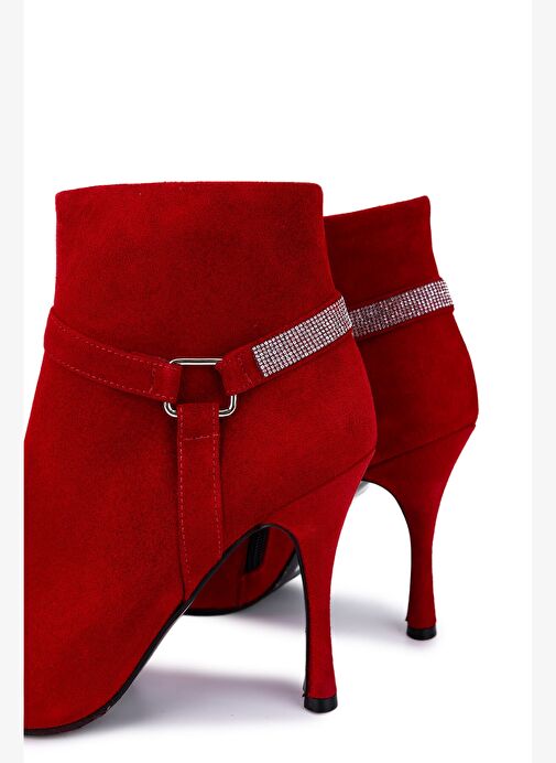 Tamer Tanca Kadın Hakiki Deri Kırmızı Süet Topuklu Bot - Görsel 7