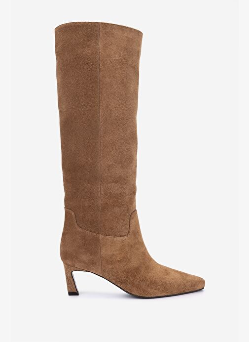 Valmenti Kadın Hakiki Deri Taba Süet Topuklu Çizme - Görsel 2