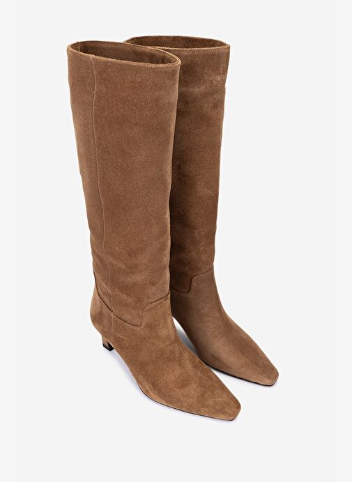 Valmenti Kadın Hakiki Deri Taba Süet Topuklu Çizme - Görsel 3