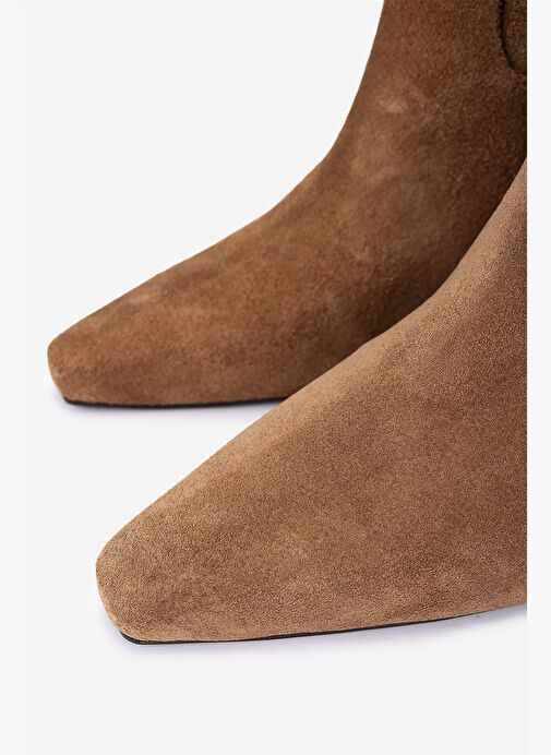 Valmenti Kadın Hakiki Deri Taba Süet Topuklu Çizme - Görsel 4