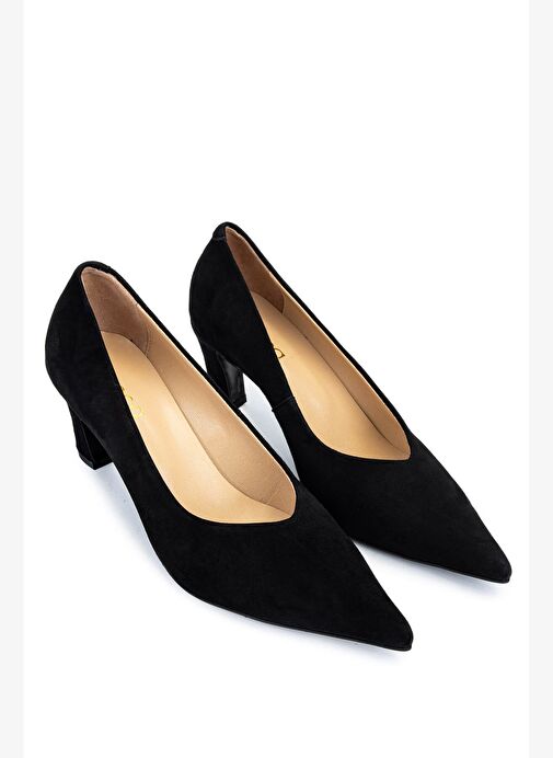 Tamer Tanca Kadın Hakiki Deri Siyah Süet Topuklu Ayakkabı - Görsel 3